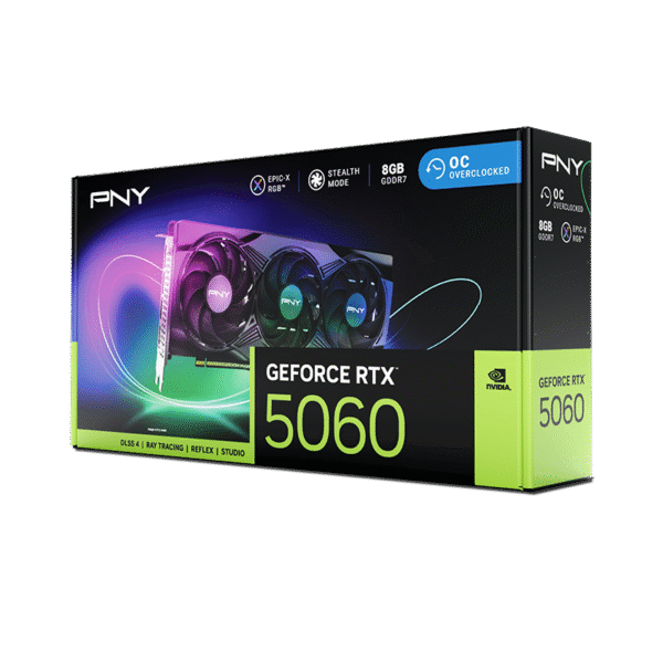 PNY GeForce RTX™ 5060 OC 8GB GDDR7 PCIe 5.0 ARGB EPIC-X RGB™ Overclocked Triple Fan GPU