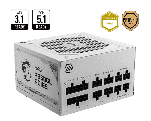 MSI MAG A850GL PCIE5 850W Power Supply, Full Modular, WHITE