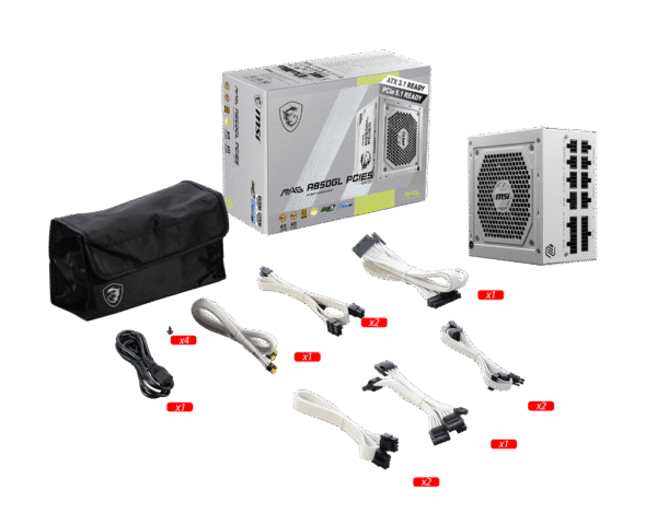 MSI MAG A850GL PCIE5 850W Power Supply, Full Modular, WHITE
