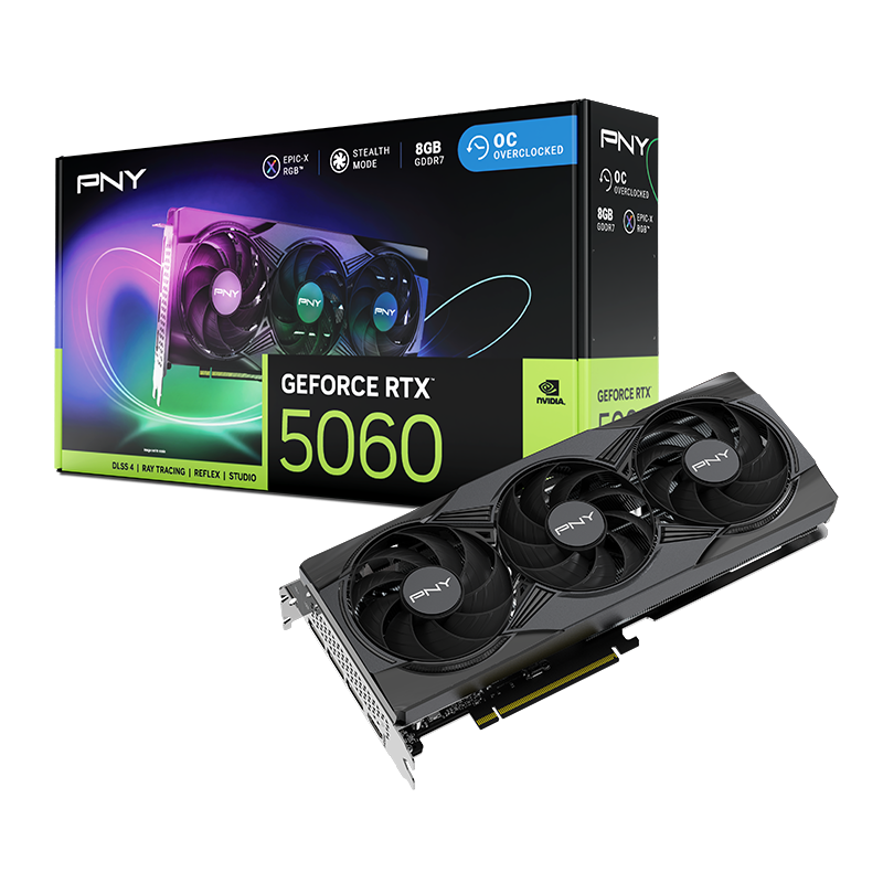PNY GeForce RTX™ 5060 OC 8GB GDDR7 PCIe 5.0 ARGB EPIC-X RGB™ Overclocked Triple Fan GPU