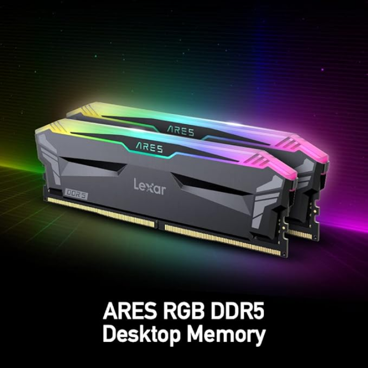 Lexar ARES RGB DDR5 32GB(2X16GB), 7200MHz, 1.40V Desktop Memory, BLACK