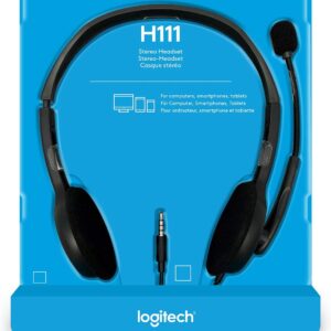 Logitech H111 Wired Headset, Stereo Headphones with Noise-Cancelling Microphone, 3.5 mm Audio Jack, Black