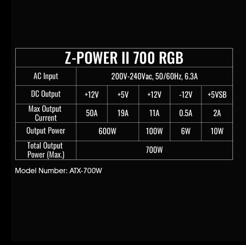 XIGMATEK Power Supply 700 Z-Power II 500W RGB - Image 2